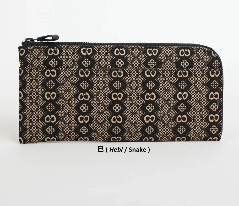 9854 Long Wallet with L-Shaped Zipper - Japanese Zodiac Inden