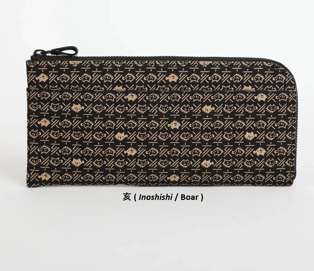 9854 Long Wallet with L-Shaped Zipper - Japanese Zodiac Inden