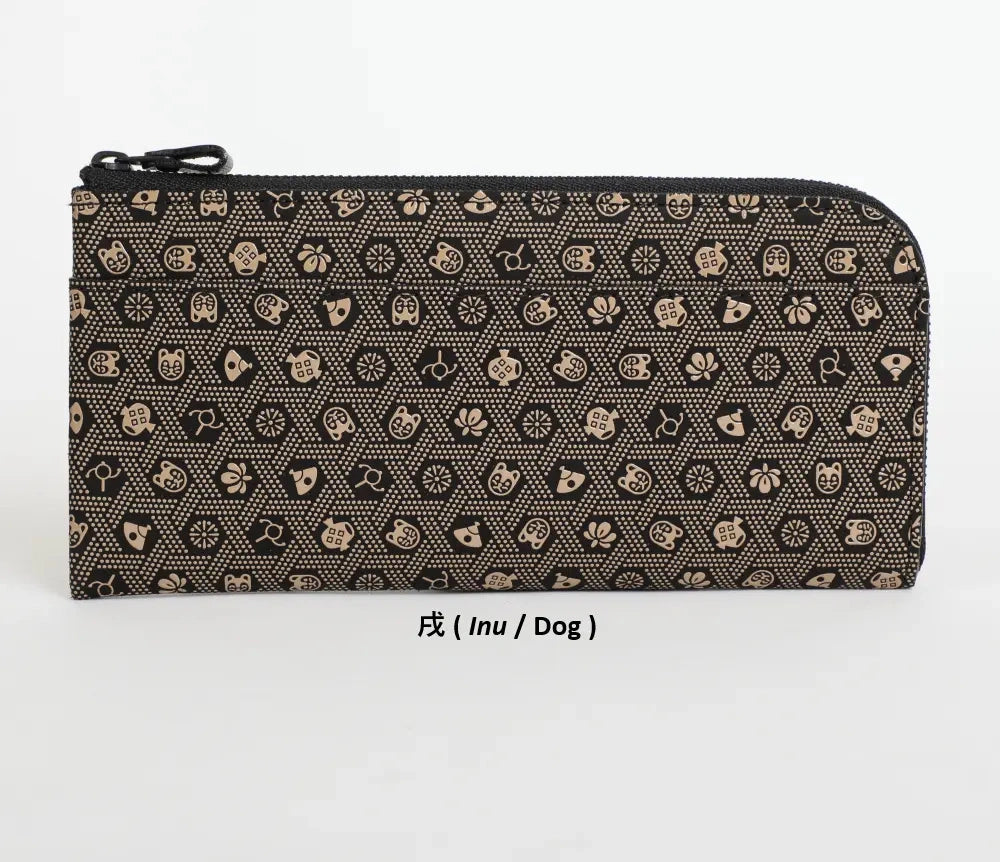 9854 Long Wallet with L-Shaped Zipper - Japanese Zodiac Inden