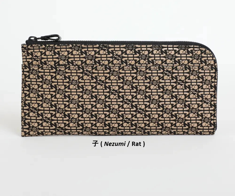 9854 Long Wallet with L-Shaped Zipper - Japanese Zodiac Inden