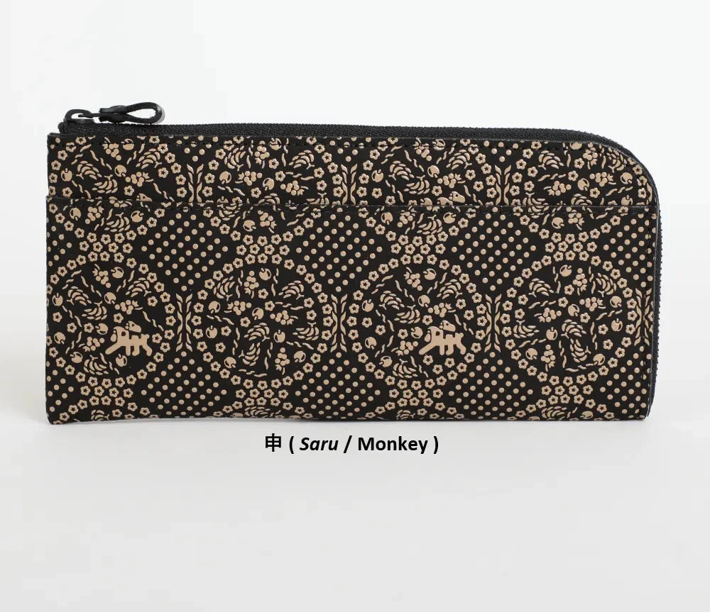 9854 Long Wallet with L-Shaped Zipper - Japanese Zodiac Inden