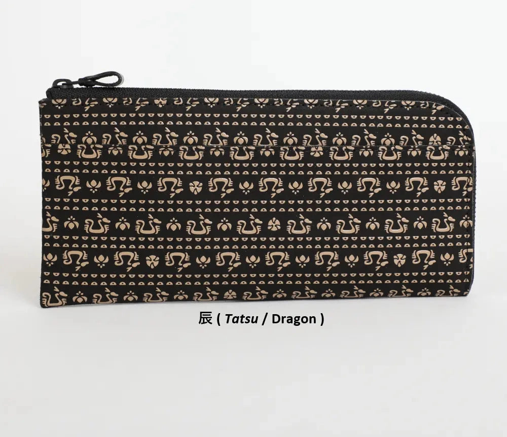 9854 Long Wallet with L-Shaped Zipper - Japanese Zodiac Inden