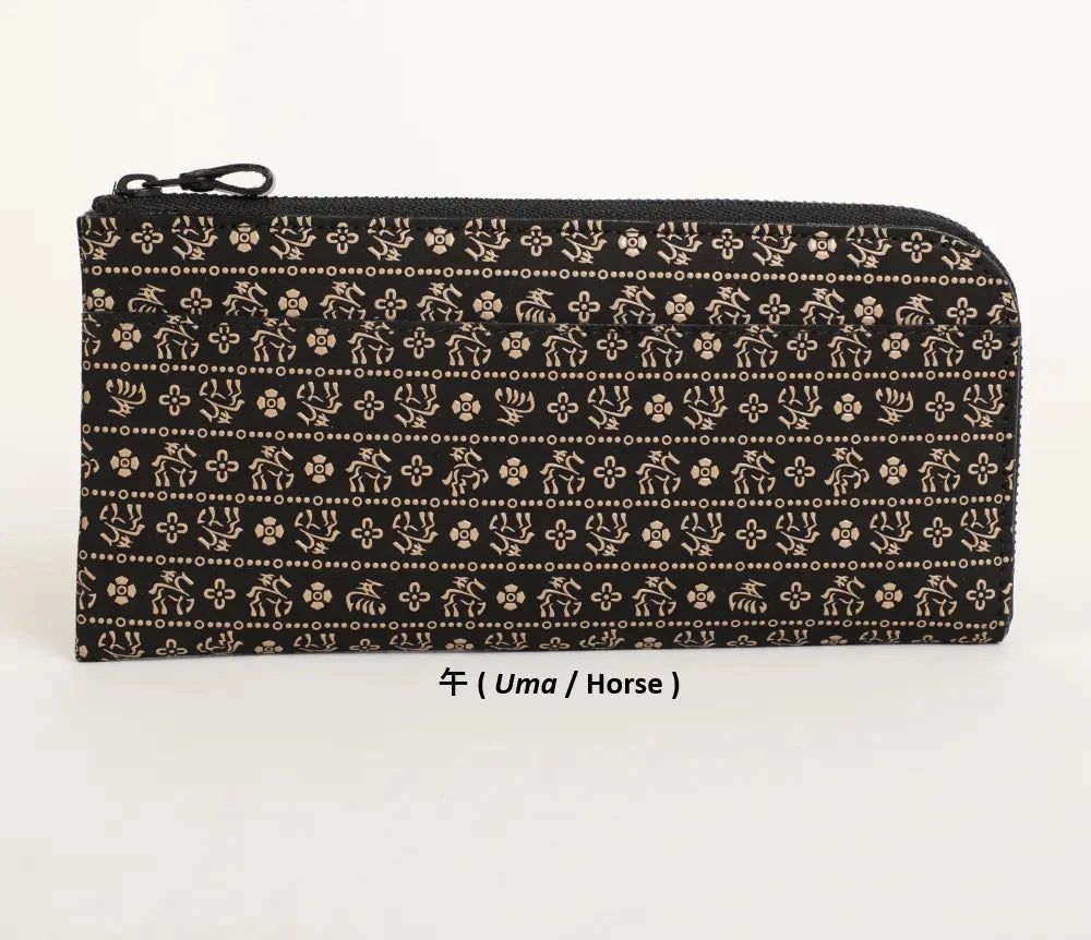 9854 Long Wallet with L-Shaped Zipper - Japanese Zodiac Inden