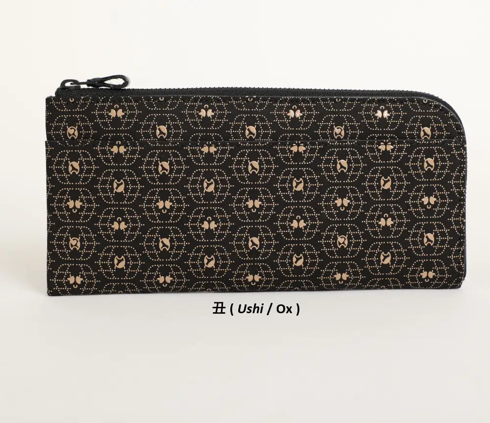 9854 Long Wallet with L-Shaped Zipper - Japanese Zodiac Inden