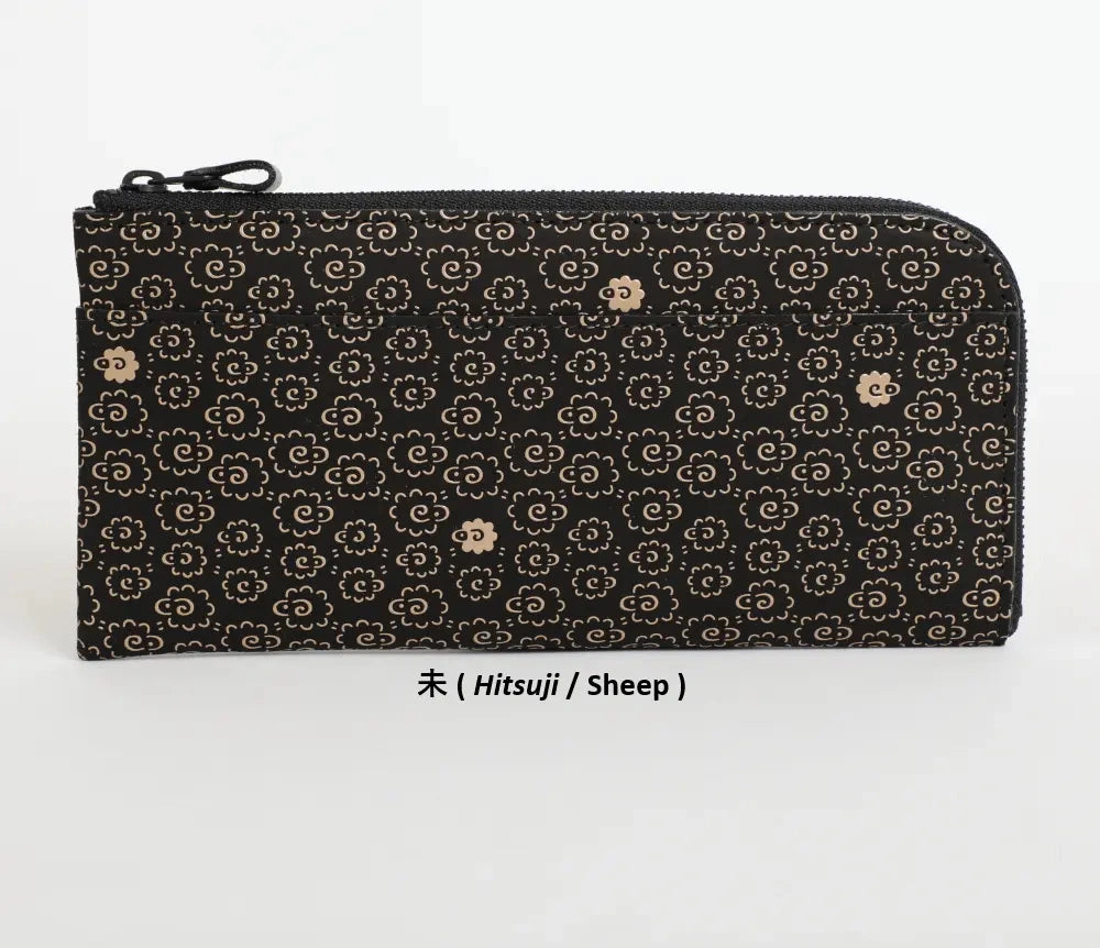 9854 Long Wallet with L-Shaped Zipper  - Japanese Zodiac Inden