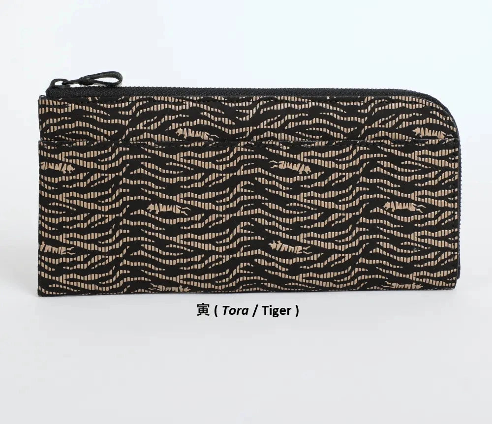 9854 Long Wallet with L-Shaped Zipper  - Japanese Zodiac Inden