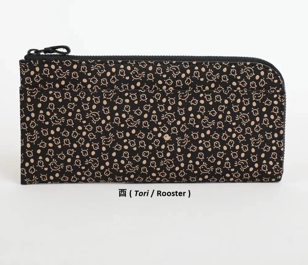 9854 Long Wallet with L-Shaped Zipper  - Japanese Zodiac Inden