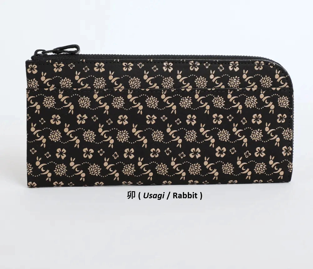 9854 Long Wallet with L-Shaped Zipper  - Japanese Zodiac Inden
